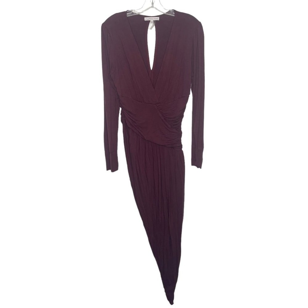 Young Fabulous & Broke Burgundy Ruched Wrap Maxi Dress Long Sleeve Wine Medium
